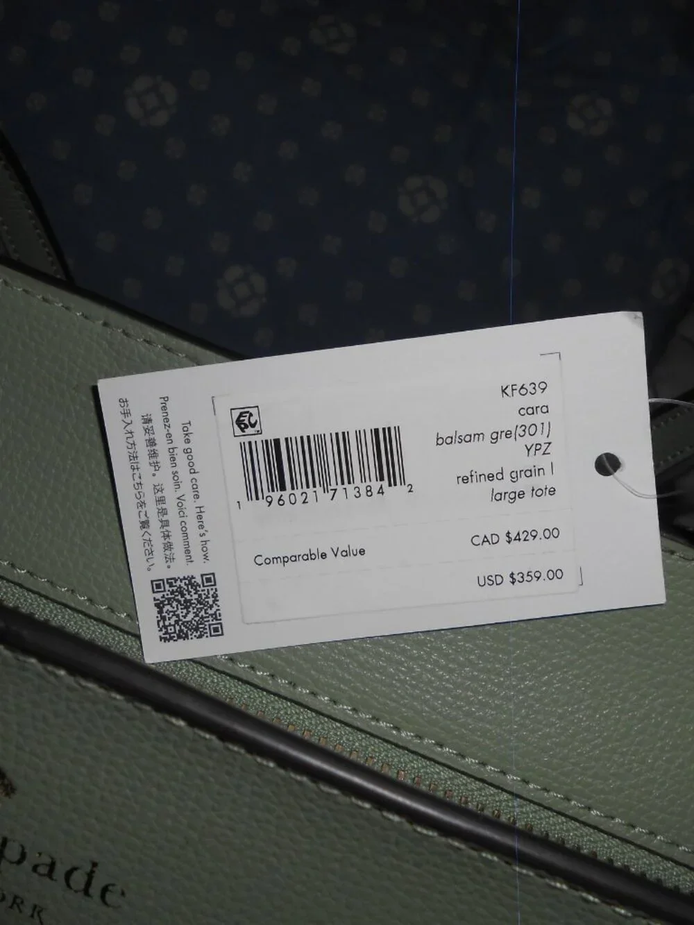NWT Kate Spade Balsam Green Leather Large Tote Very Elegant